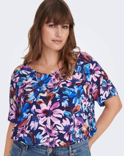 ONLY Carmakoma Patriot Blue FLOWER DANCE S/S Tops CARLUNNA