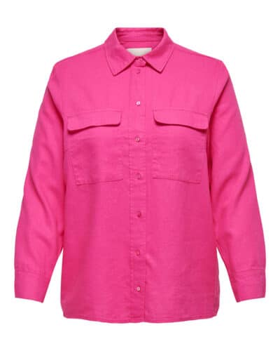 ONLY Carmakoma Pink Yarrow Shirts CARCARO L/S OVS LINEN SHIRT WVN