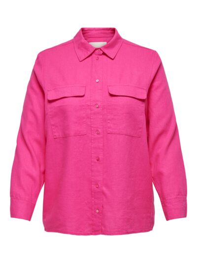 ONLY Carmakoma Pink Yarrow Shirts CARCARO L/S OVS LINEN SHIRT WVN