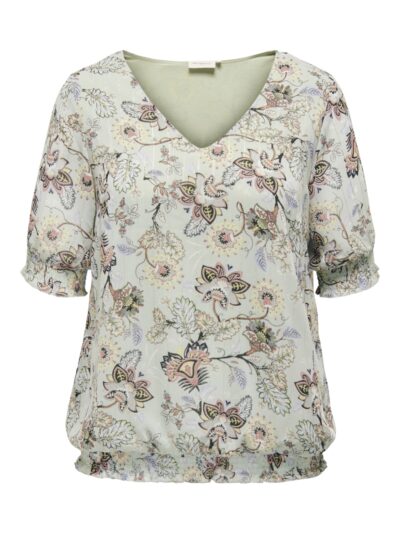 ONLY Carmakoma Aqua Gray paisley top CARDALIMO 2/4 SMOCK V-NECK