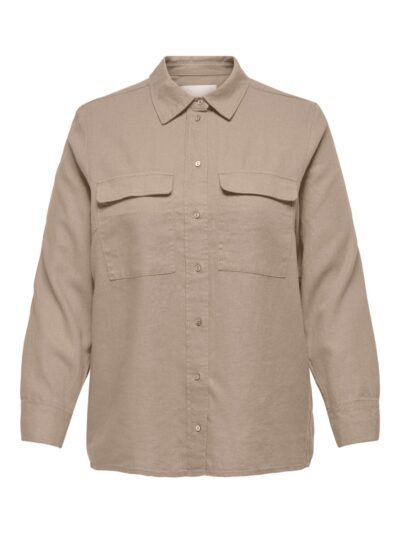 ONLY Carmakoma Oxford Tan Shirts CARCARO L/S OVS LINEN SHIRT
