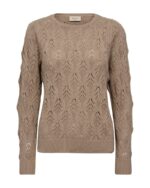 Freequent strik bluse Simply Taupe FQDODO-PULLOVER på model foran