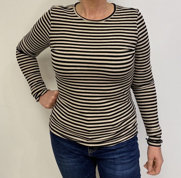 Liberté SESAME BLACK STRIPE NATALIA LS ROUND NECK BLOUSE