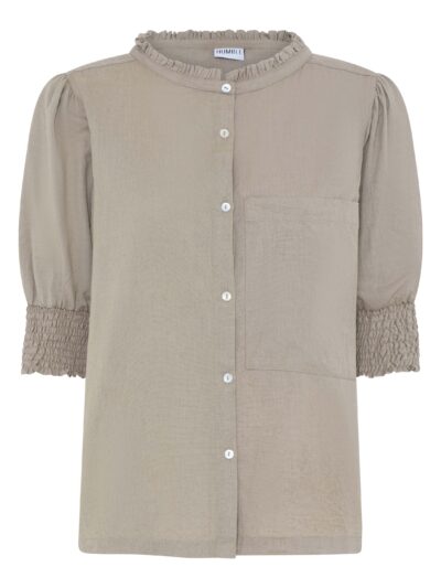 Humble by Sofia Bucka beige kortærmet bluse elastik i ærmer knapper foran brystlomme GayleHbs shirt safari