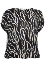 Kaffe Curve kortærmet t-shirt sort hvid print KCami Stanley Printed Black / Antique Zebra Print