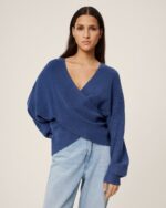 moss copenhagen blå strik MSCHZinelle Rachelle Wrap Pullover OCEANA MELANGE