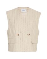 moss copenhagen kort stribet vest uden ærmer med to knapper foran MSCHJonalyn Waistcoat STP OATMEAL/GREY