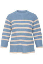 Kaffe Curve stribet strik blå/hvid KCmilla Knit Pullover Faded Denim Sand Stripe rund halsudskæring