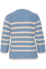 Kaffe Curve stribet strik blå/hvid KCmilla Knit Pullover Faded Denim Sand Stripe lange ærmer