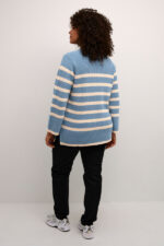 Kaffe Curve stribet strik blå/hvid KCmilla Knit Pullover Faded Denim Sand Stripe lille slids i siderne