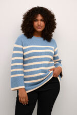 Kaffe Curve stribet strik blå/hvid KCmilla Knit Pullover Faded Denim Sand Stripe