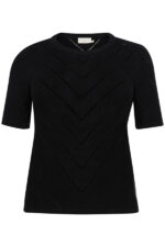 Kaffe Curve strikket sort t-shirt med mønster KCkelli Knit Pullover Black Deep