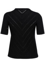 Kaffe Curve strikket sort t-shirt med mønster KCkelli Knit Pullover Black Deep