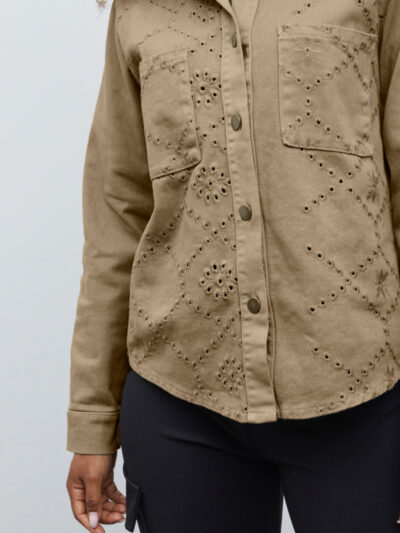 Sorbet SBrose jacket plaza taupe skjorte jakke med hullet mønster brystlommer knappelukning