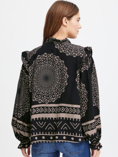 Sorbet SBmora blouse sort bluse med lange ærmer og mønster