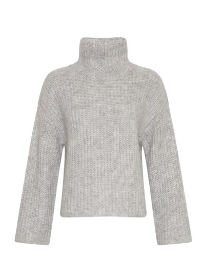 Moss copenhagen grå striktrøje med høj krave MSCHAnnalisa M Pullover LGM