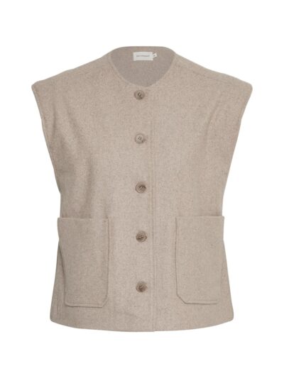 Moss Copenhagen beige vest store lommer foran MSCHDinette Isabelle Vest PURE CASH MEL