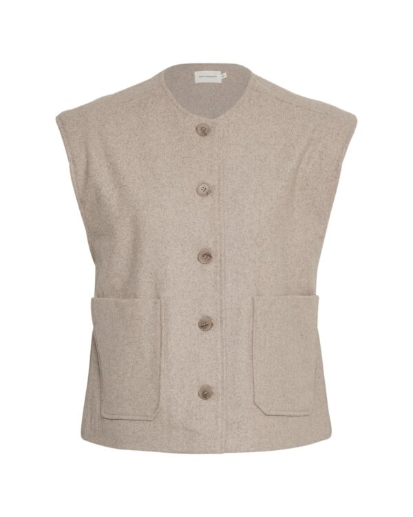 Moss Copenhagen beige vest store lommer foran MSCHDinette Isabelle Vest PURE CASH MEL