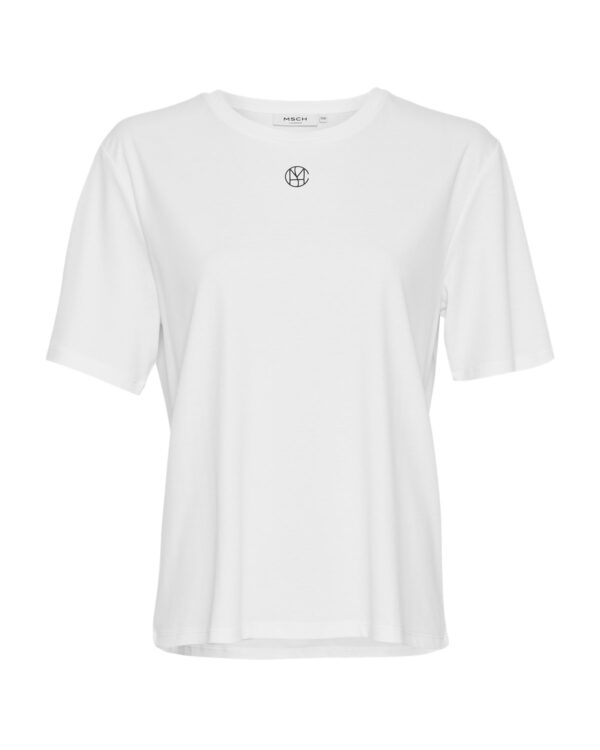 Moss Copenhagen hvid t-shirt MSCHMelea Icon Tee B WHITE/BLACK med lille logo foran