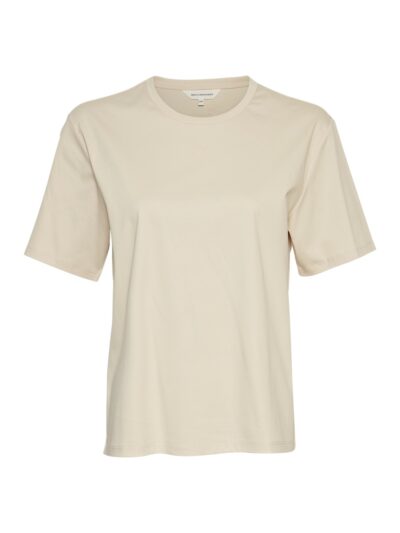 Moss Copenhagen beige t-shirt MSCHMelea Icon Tee OATMEAL/OATMEAL med lille beige logo over brystet