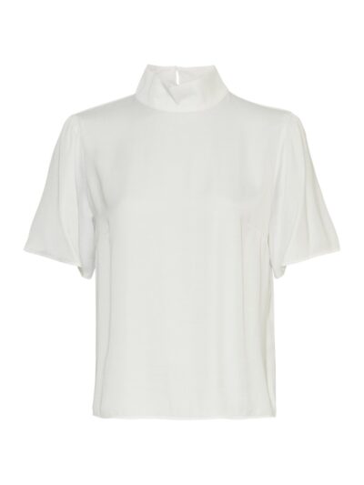 Moss Copenhagen hvid t-shirt med høj hals MSCHMinara Maluca 2/4 Top CLOUD WHITE