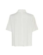 Moss Copenhagen hvid t-shirt med høj hals og knappelukning i nakken MSCHMinara Maluca 2/4 Top CLOUD WHITE