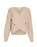 Moss Copenhagen beige strik MSCHZinelle Hope Wrap Pullover PEYOTE slå-om detalje foran