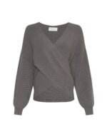 Moss copenhagen støvet grøn strik med slå-om detalje MSCHZinelle Rachelle Wrap Pullover MUL BASIL MEL