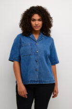 Kaffe Curve blå denim skjorte bluse knappelukning KCnicole Denim Shirt Medium Blue Denim