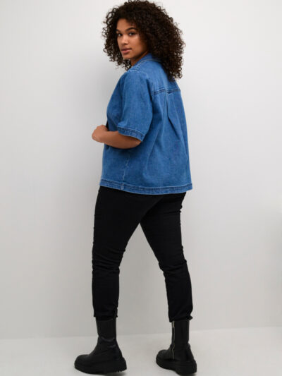 Kaffe Curve blå denim skjorte bluse korte ærmer KCnicole Denim Shirt Medium Blue Denim