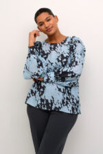 Kaffe Curve Grey/Blue KCluma Blouse blå mønstret bluse