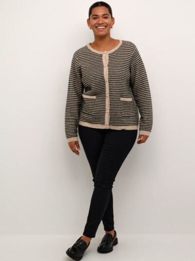 Kaffe Curve Gray/Black KCelanna Knit Cardigan beige sort mønstret cardigan