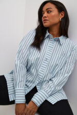 Kaffe Curve Blue/Dark Stripe KCjerria Shirt blå stribet skjorte knappelukning