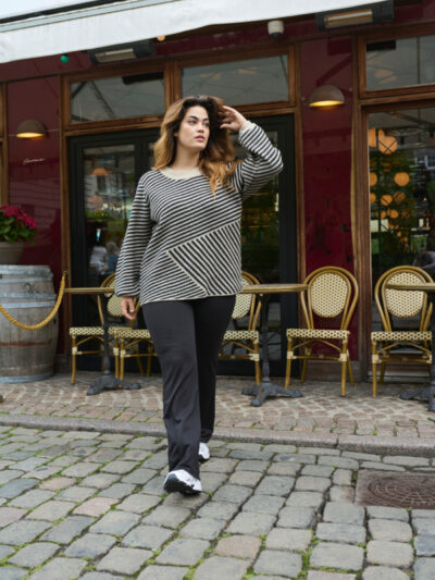 Kaffe Curve KCverina Knit Pullover sort beige striktrøje