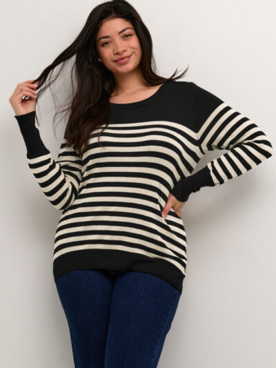 Kaffe Curve Black KClizzy Striped Knit Pullover stribet strik rund halsudskæring