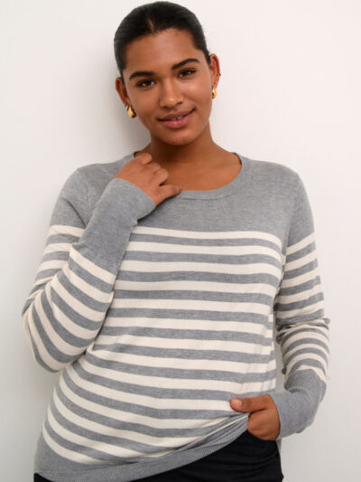 Kaffe Curve Grey KClizzy Striped Knit Pullover stribet strik rund hals