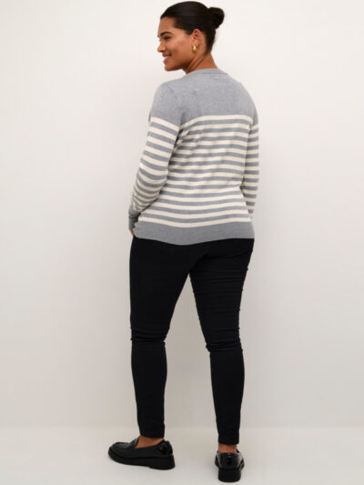 Kaffe Curve Grey KClizzy Striped Knit Pullover grå strik hvide striber