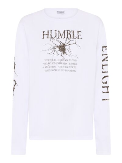 Humble langærmet hvid t-shirt med print og skrift der krakelerer HELLAHBS L/S TEE White