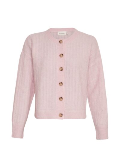 Moss Copenhagen lyserød cardigan knappelukning stribet strik-mønster MSCHEvonna Nenaya Cardigan Fairy Tale