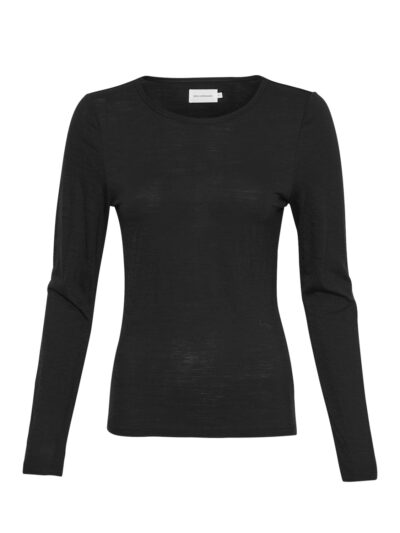 Moss Copenhagen basic langærmet sort t-shirt rund halsudskæring MSCHNesmina Top black