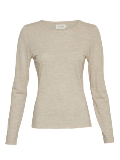 Moss Copenhagen langærmet beige t-shirt rund halsudskæring MSCHNesmina Top Peyote melange