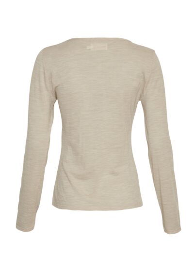 Moss Copenhagen langærmet beige t-shirt MSCHNesmina Top Peyote melange