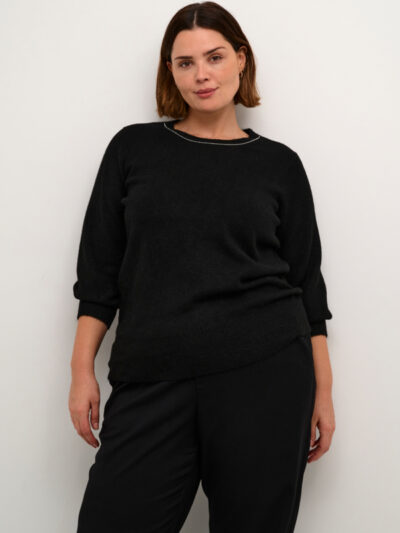 Kaffe Curve Black KCmerida Pullover sort strik 3/4 ærmer