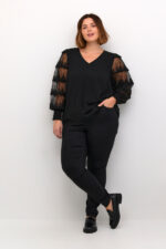 Kaffe Curve Black KCellis Blouse sort bluse med blonder