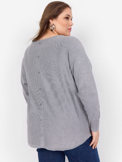 Wasabi Grey Pullover WA-SAMANDA 1 grå striktrøje knappelukning bagpå