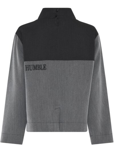 Humble IreenHbs blouse shadow combi langærmet bluse med høj hals og et kontrastmønster i sort grå