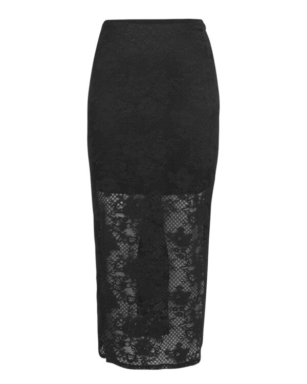 Moss Copenhagen MSCHAntonie HW Skirt Black lang sort blondenederdel med underskørt