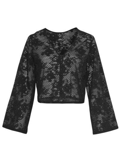 Moss Copenhagen MSCHAntonie Top Black sort blondebluse med v-hals og knappelukning foran