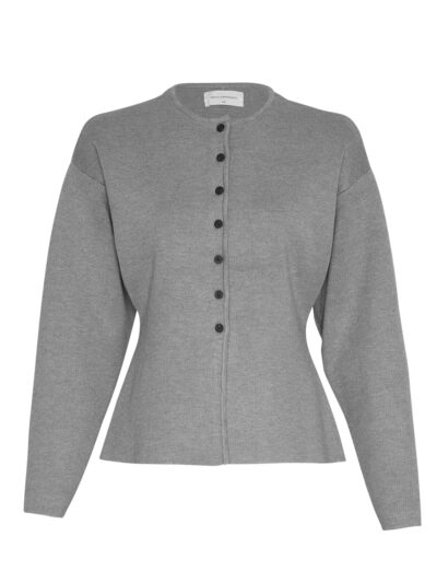 Moss Copenhagen MSCHMirielle Hasle Cardigan MGM figursyet grå cardigan med små sorte knapper