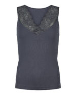 Tim & Simonsen Belen rib v-lace Top Antracite Grå rib top med v-hals blondekant